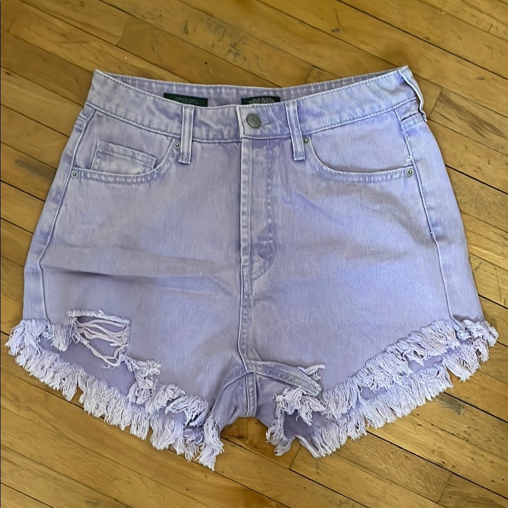 Women's Purple Frayed Denim Shorts